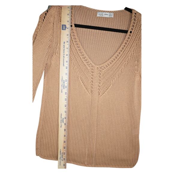 ZARA Boho Knit Sweater Womens Large Lace-Up Sleeve 100% Cotton Spain - Picture 7 of 11